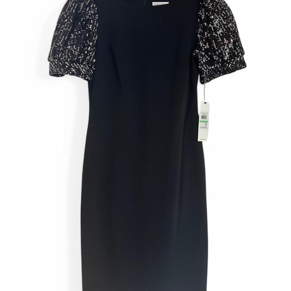 Calvin Klein Black Dress with sequin Sleeves